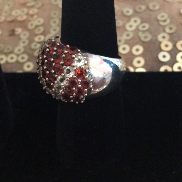 Spessartine Garnet and White Topaz Ring size 8 - Picture 3 of 4
